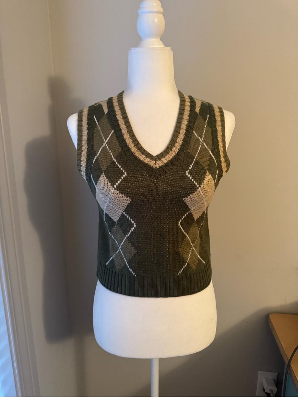 Say What? Olive & Beige Striped Collar Knit Sweater